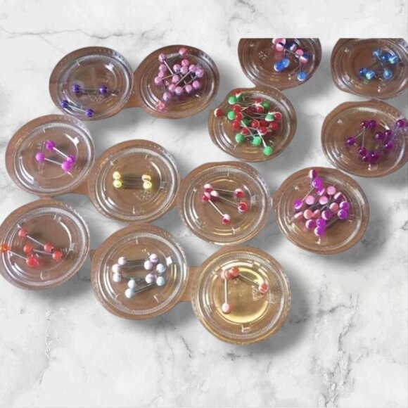 14G Tongue Rings 10Pc Random Acrylic Balls Surgical Steel Barbell Body Piercing - Picture 2 of 2